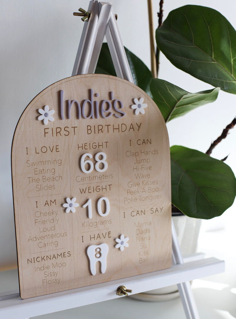 First Birthday Info Board - Flower